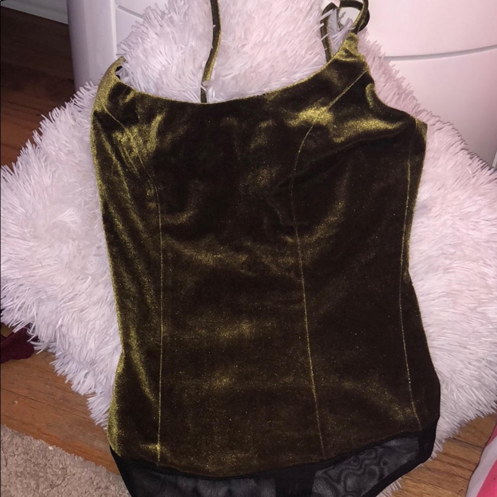 BCBG MAX AZRIA Green Velvet Bodysuit